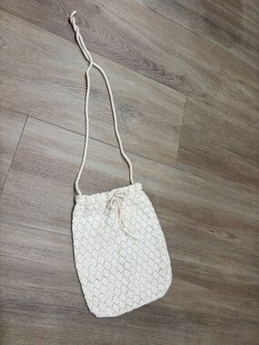 Cream Crochet Drawstring Crossbody Bag